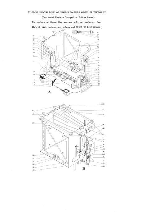 Sunbeam T1 toaster parts diagram 